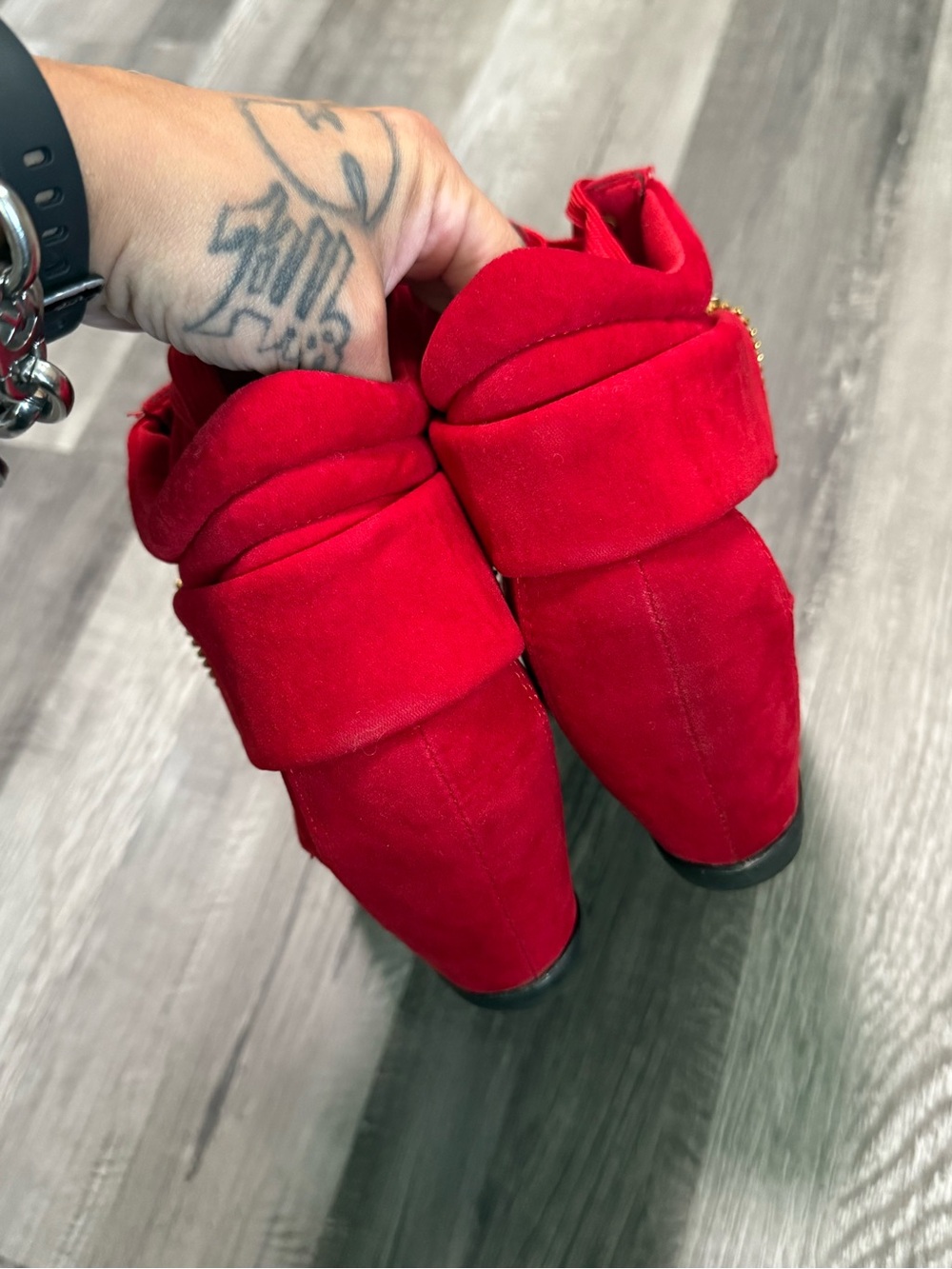 Red Wedge Sneaker Boots with Gold Zipper - Picture 4 of 10